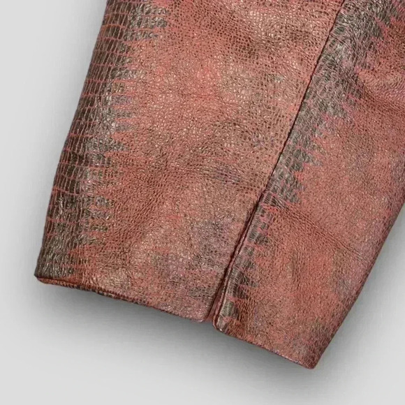 Guillaume Burgundy Snake-Print Genuine Leather‎ Jacket Medium Zip Pockets - Picture 10 of 14